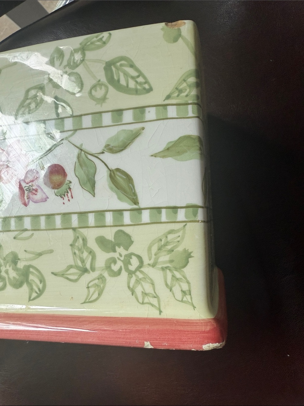 Botanical Ceramic Canister with Red Accent and Apple Finial - Picture 8 of 12